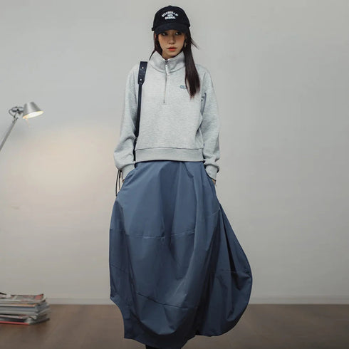 Premium Women's Bud Skirt – Solid Color Lantern Skirt with Irregular Hem & Elastic Back Waist